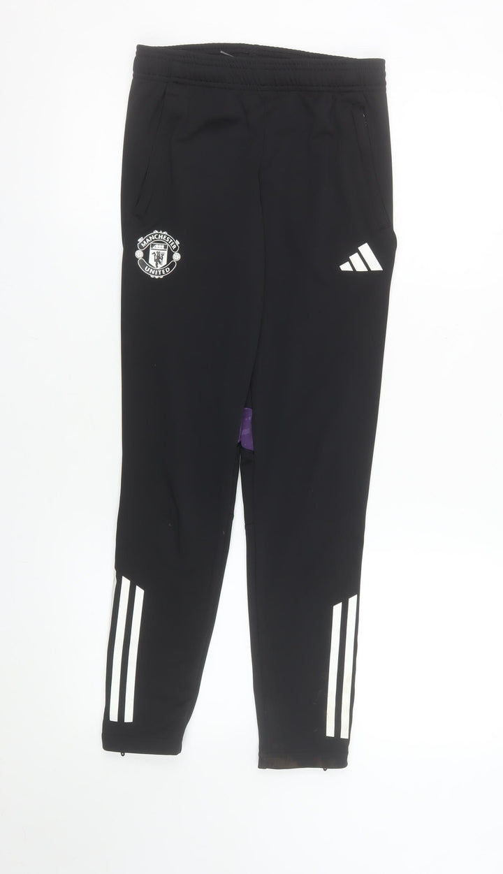Adidas Boys Black Manchester United Track Pants 11-12 Years Tapered Fit