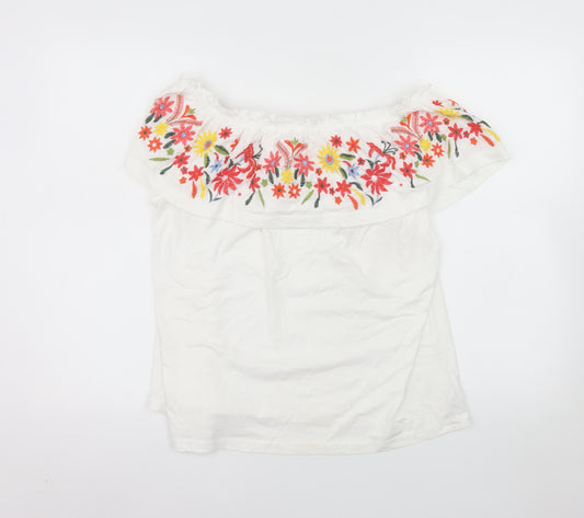 Dunnes Women’s White Off-Shoulder Embroidered Cotton Top L
