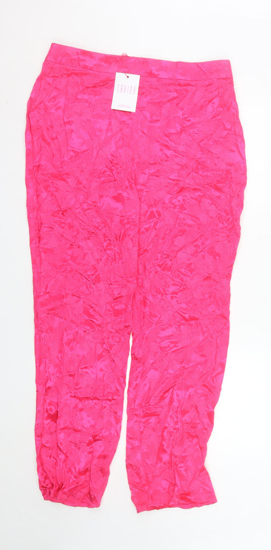 Savida Women’s Pink Satin Viscose Straight Trousers Size 14