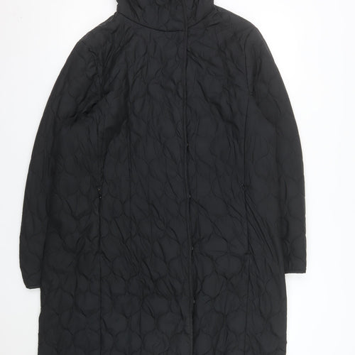 Marks and Spencer Womens Black Long Hooded Quilted Puffer Coat Size 14