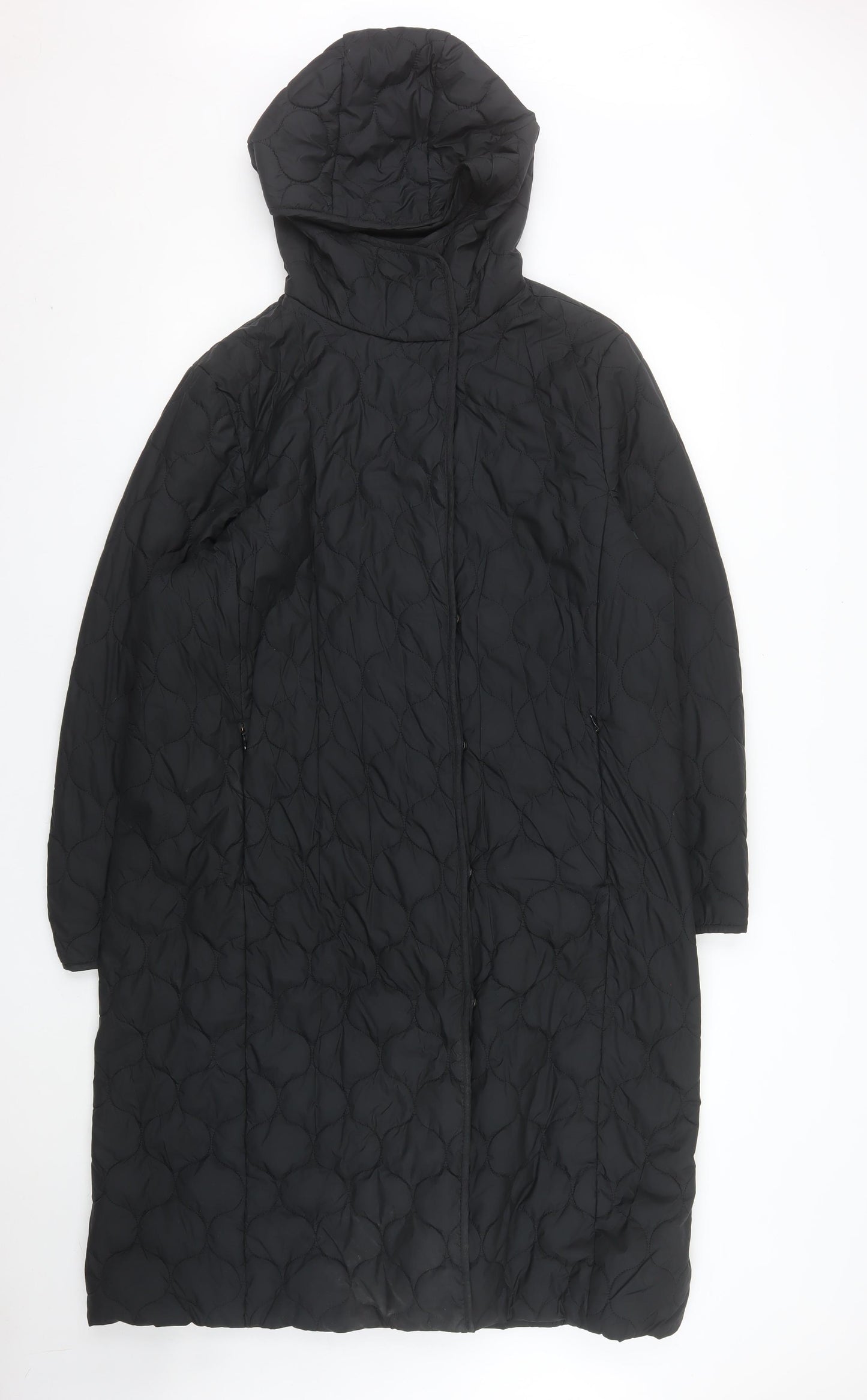 Marks and Spencer Womens Black Long Hooded Quilted Puffer Coat Size 14