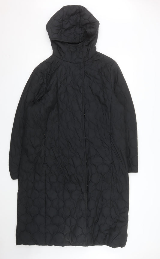 Marks and Spencer Womens Black Long Hooded Quilted Puffer Coat Size 14