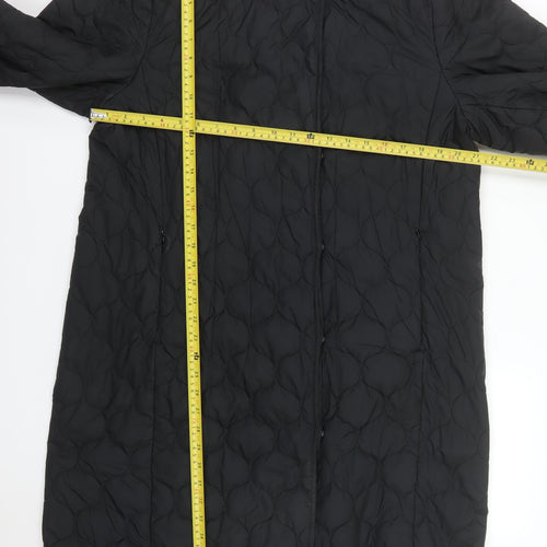 Marks and Spencer Womens Black Long Hooded Quilted Puffer Coat Size 14