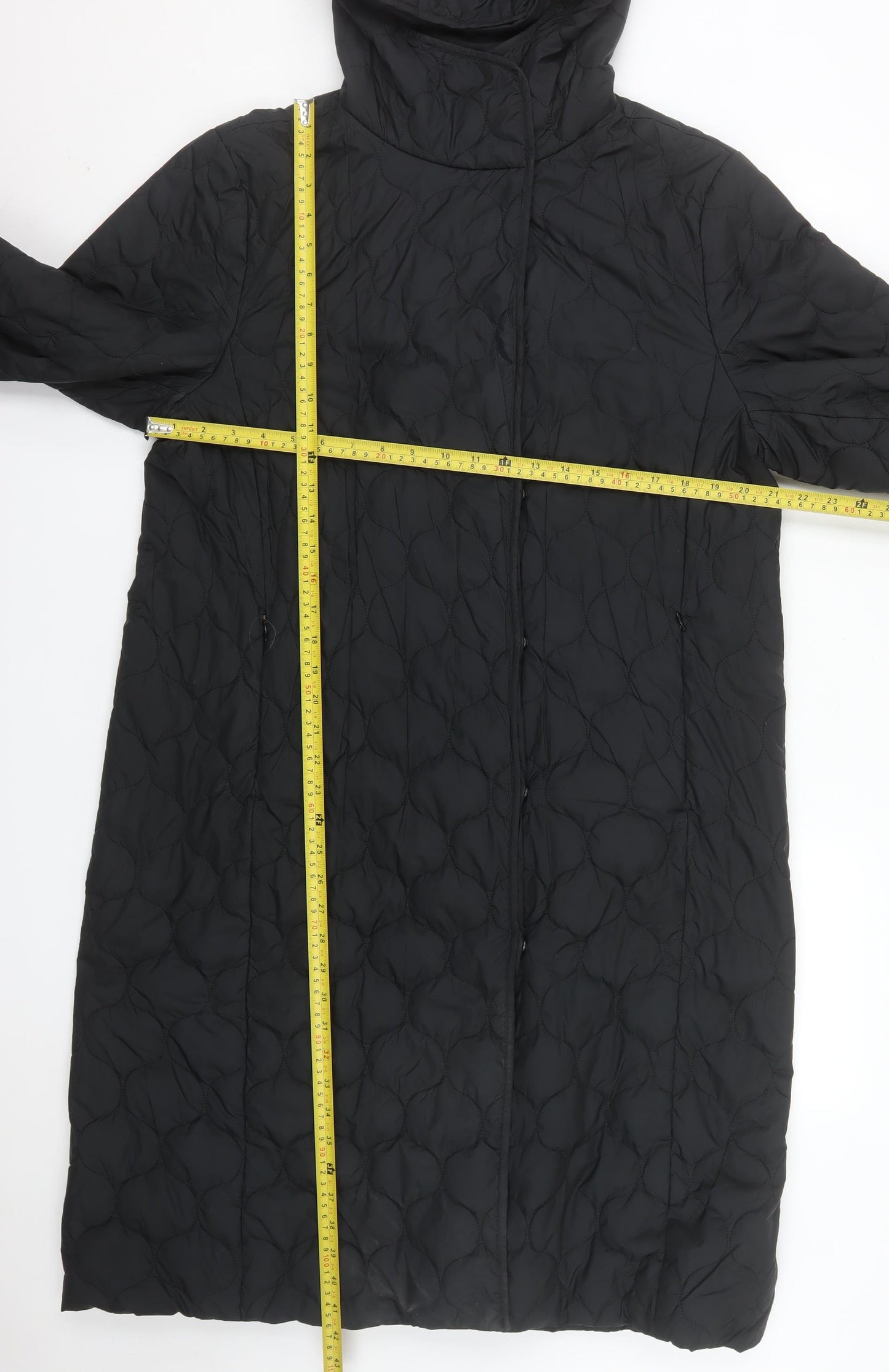 Marks and Spencer Womens Black Long Hooded Quilted Puffer Coat Size 14