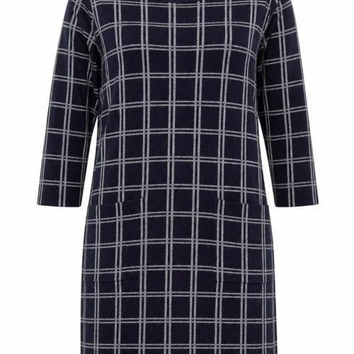 s.Oliver Women Blue Check Shift Dress Size 12 3/4 Sleeve Knit