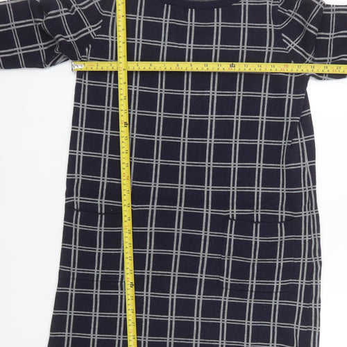 s.Oliver Women Blue Check Shift Dress Size 12 3/4 Sleeve Knit