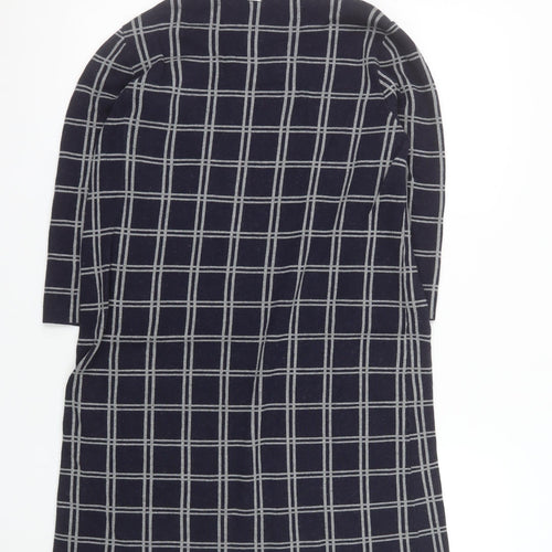 s.Oliver Women Blue Check Shift Dress Size 12 3/4 Sleeve Knit