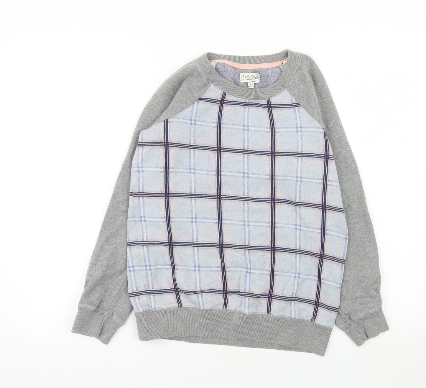 Jack Wills Womens Grey Blue Checked Pullover Sweatshirt UK 8