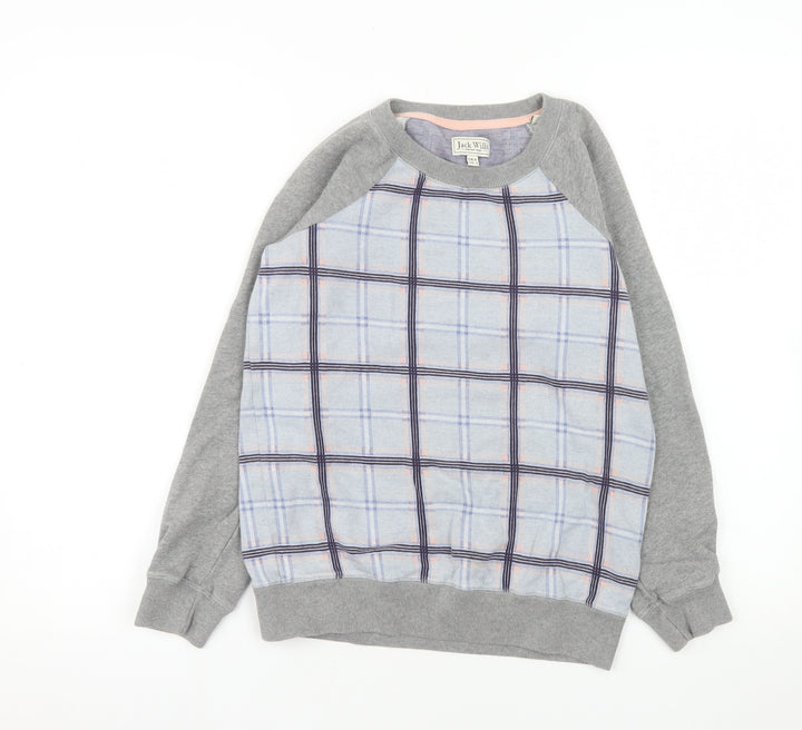 Jack Wills Womens Grey Blue Checked Pullover Sweatshirt UK 8