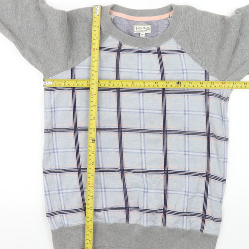 Jack Wills Womens Grey Blue Checked Pullover Sweatshirt UK 8