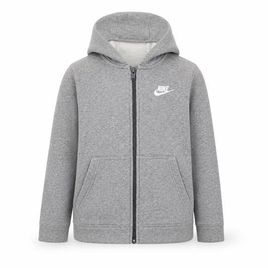 Nike Girls Grey Full Zip Hooded Jacket 8-9 Years Cotton Blend