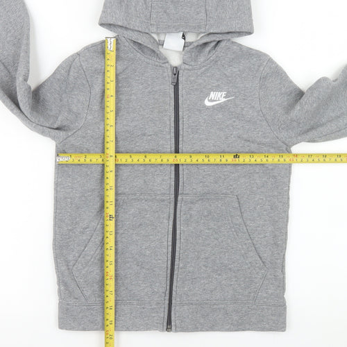 Nike Girls Grey Full Zip Hooded Jacket 8-9 Years Cotton Blend