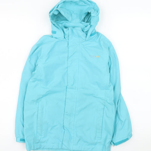 Regatta Girls Blue Waterproof Hooded Rain Coat Jacket 9-10 Years