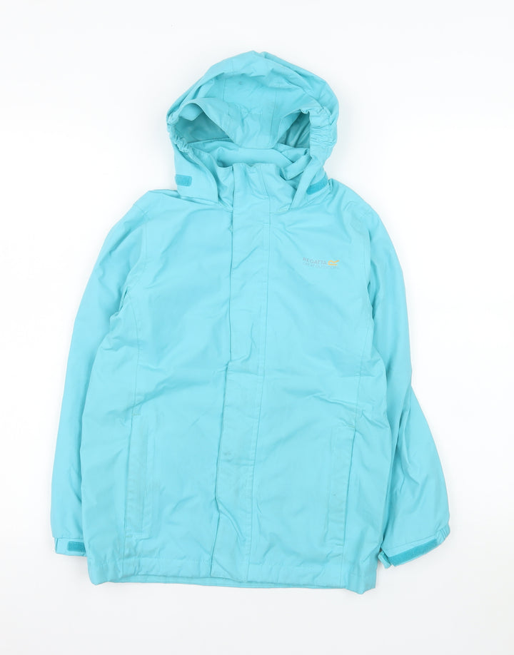 Regatta Girls Blue Waterproof Hooded Rain Coat Jacket 9-10 Years