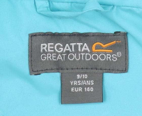 Regatta Girls Blue Waterproof Hooded Rain Coat Jacket 9-10 Years