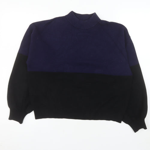 MNG Women's Blue Black Mock Neck Knit Jumper Size M
