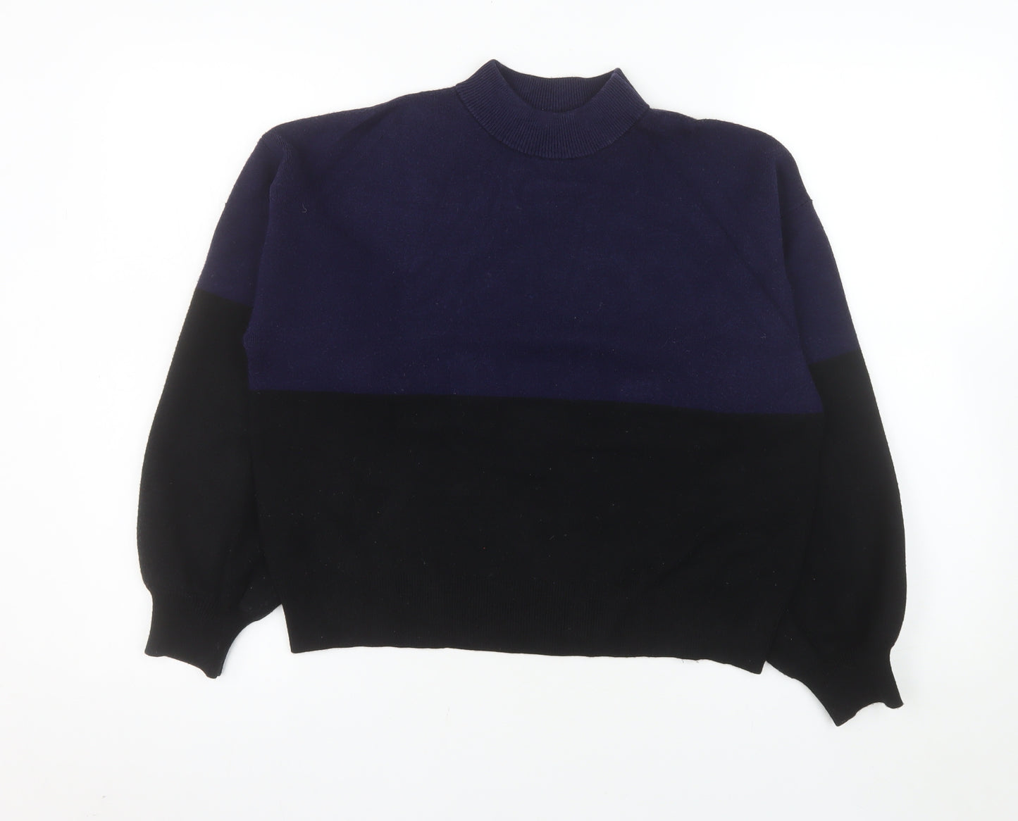 MNG Women's Blue Black Mock Neck Knit Jumper Size M