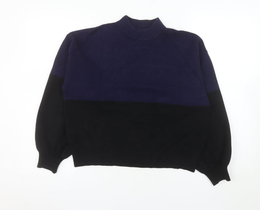 MNG Women's Blue Black Mock Neck Knit Jumper Size M