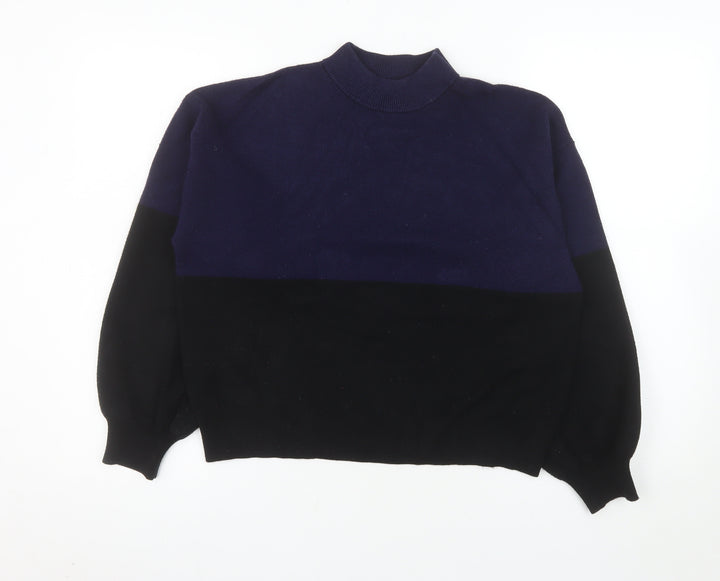 MNG Women's Blue Black Mock Neck Knit Jumper Size M