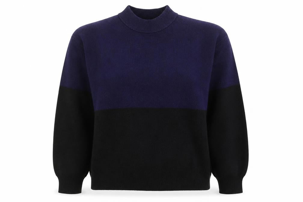 Front view of Mango Women's Blue Black Mock Neck Knit Jumper, size M