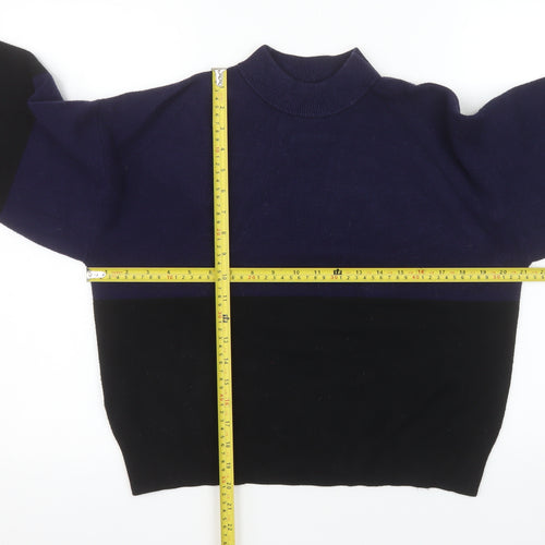 MNG Women's Blue Black Mock Neck Knit Jumper Size M