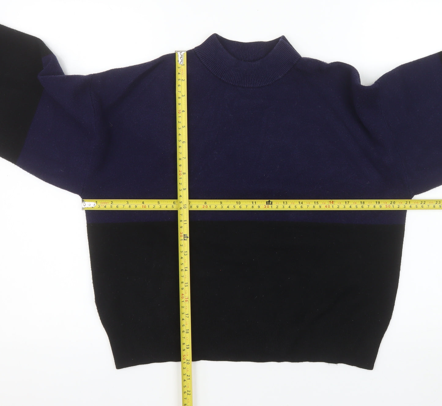 MNG Women's Blue Black Mock Neck Knit Jumper Size M