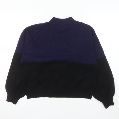 MNG Women's Blue Black Mock Neck Knit Jumper Size M