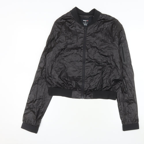 Reebok Women Black Cotton Bomber Jacket Size M