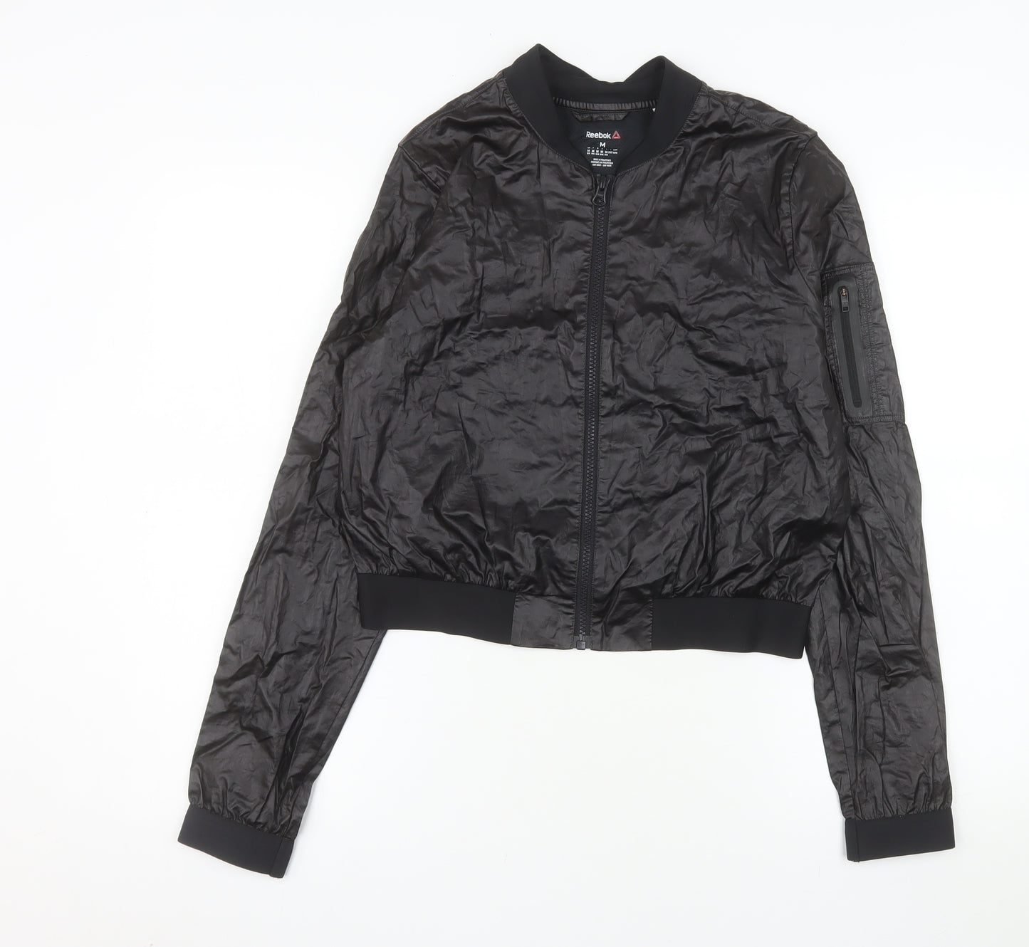 Reebok Women Black Cotton Bomber Jacket Size M
