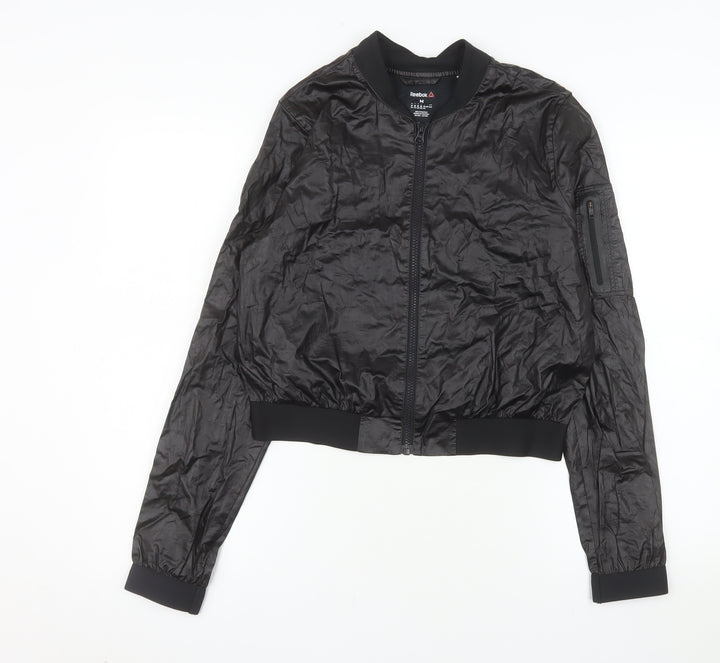 Reebok Women Black Cotton Bomber Jacket Size M