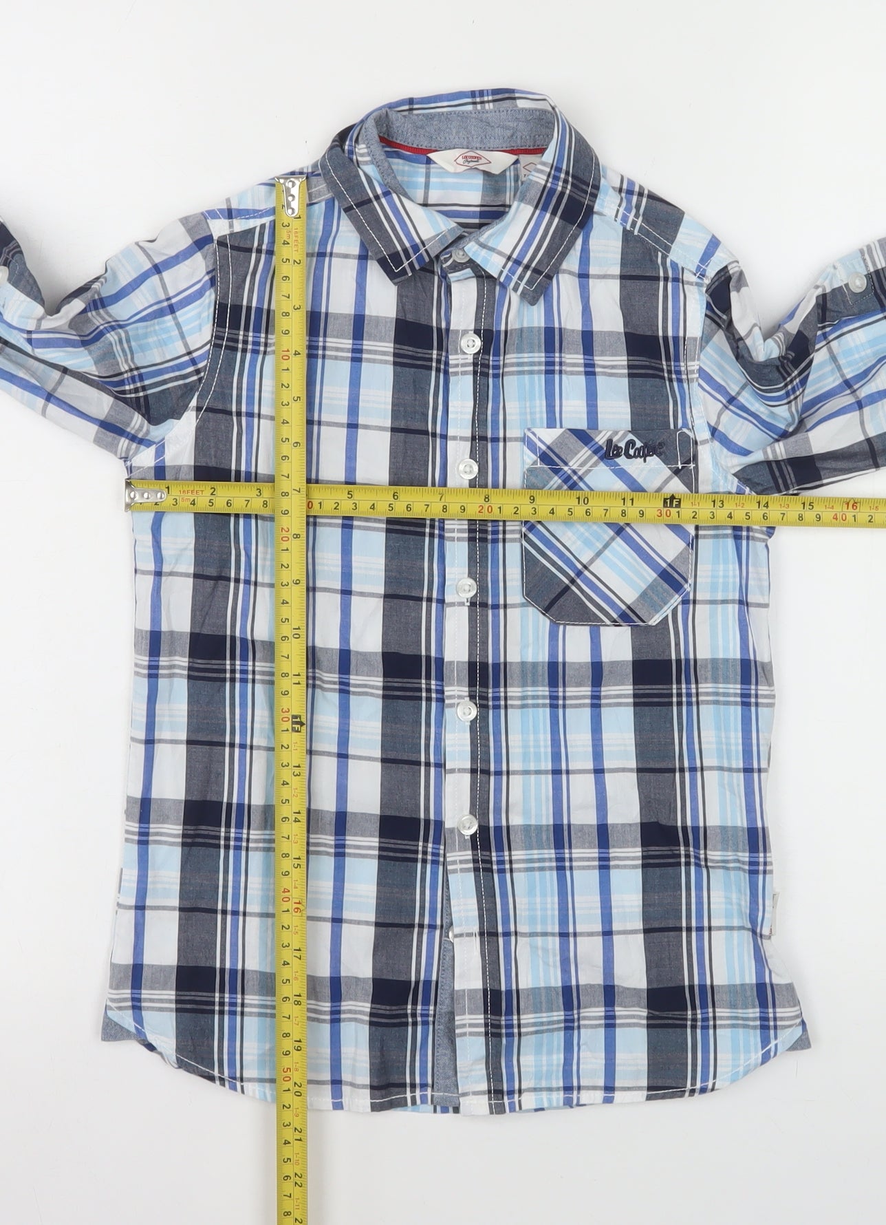 Lee Cooper Boys Blue Check Long Sleeve Button-Up Shirt 7-8 Years