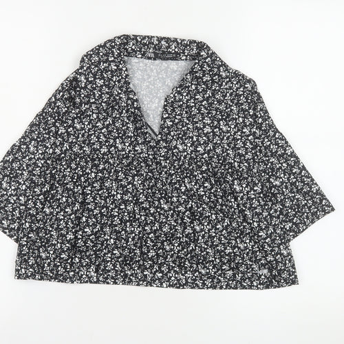 ZARA Women Black Floral Blouse 100% Cotton Size S Casual