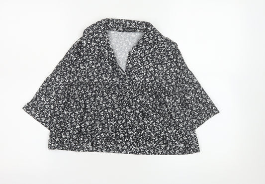 ZARA Women Black Floral Blouse 100% Cotton Size S Casual
