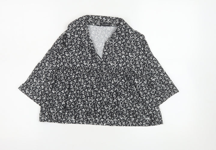 ZARA Women Black Floral Blouse 100% Cotton Size S Casual