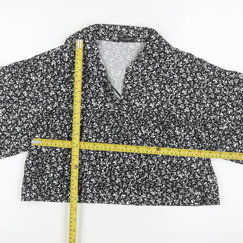 ZARA Women Black Floral Blouse 100% Cotton Size S Casual
