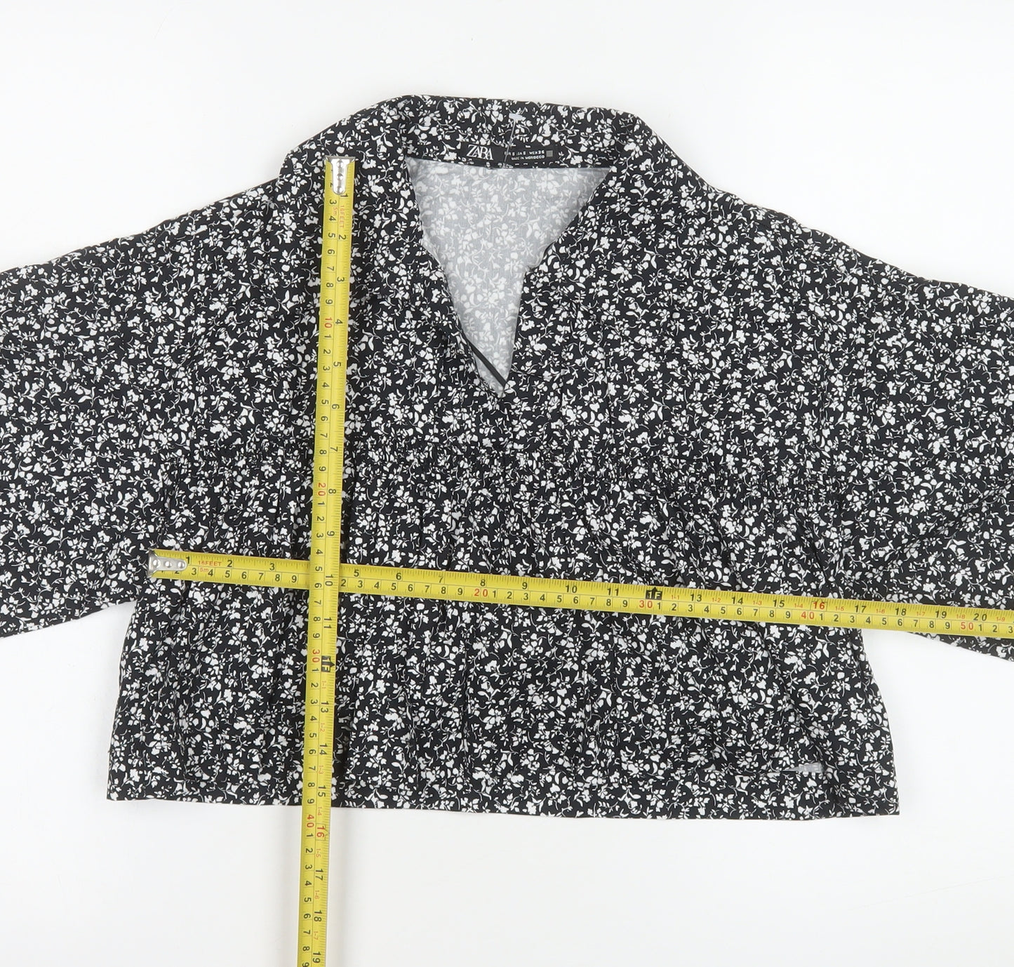 ZARA Women Black Floral Blouse 100% Cotton Size S Casual