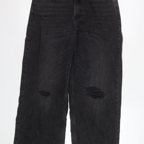 Primark Girls Black Wide-Leg Ripped Jeans Size 14-15 Years High Waist Denim