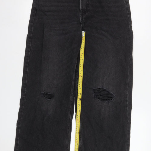 Primark Girls Black Wide-Leg Ripped Jeans Size 14-15 Years High Waist Denim