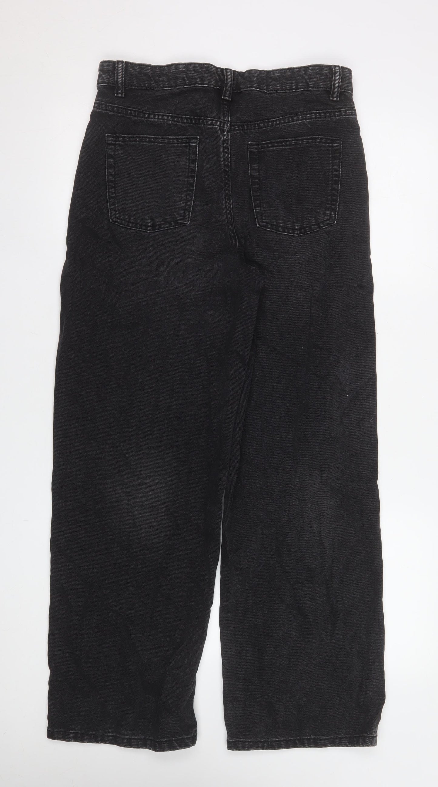 Primark Girls Black Wide-Leg Ripped Jeans Size 14-15 Years High Waist Denim