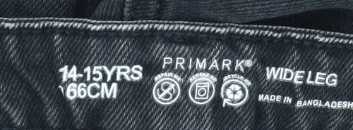 Primark Girls Black Wide-Leg Ripped Jeans Size 14-15 Years High Waist Denim
