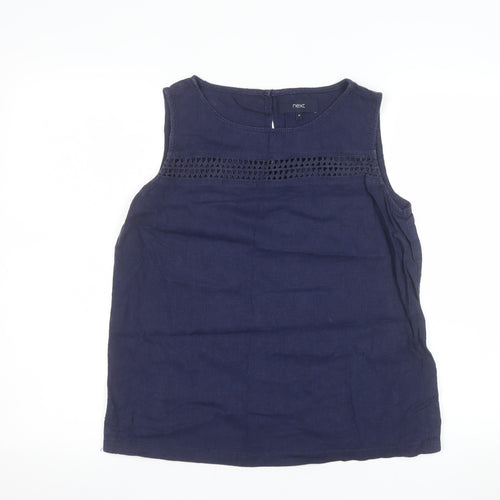 Next Women's Blue Linen Viscose Sleeveless Blouse UK 10