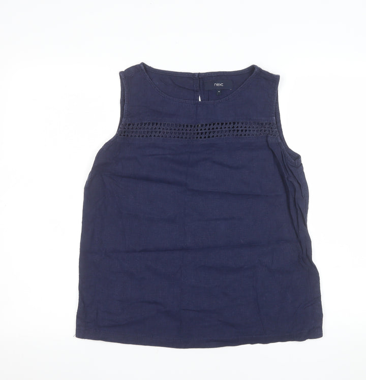 Next Women's Blue Linen Viscose Sleeveless Blouse UK 10