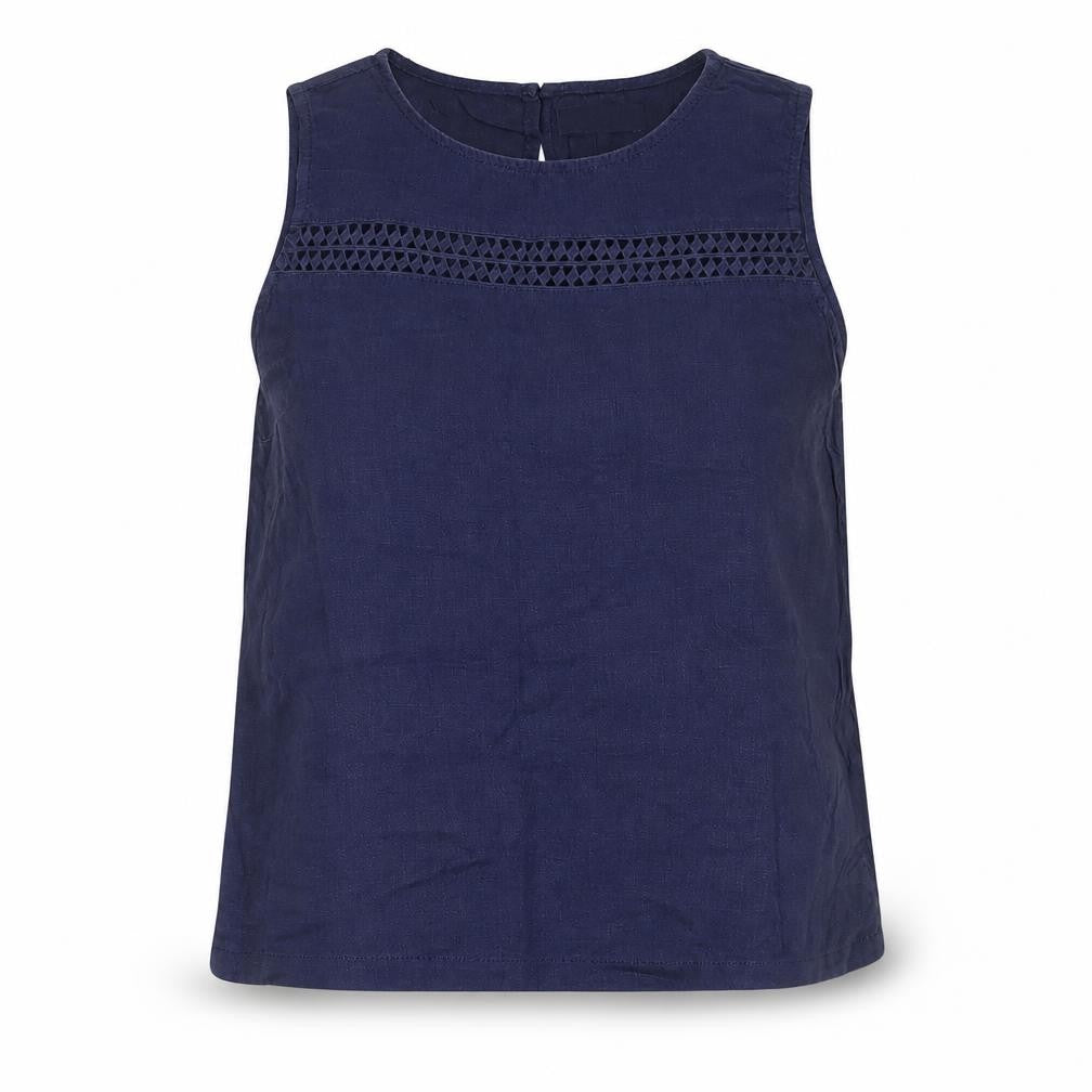 Front view of Next Women's Blue Linen Viscose Sleeveless Blouse UK 10