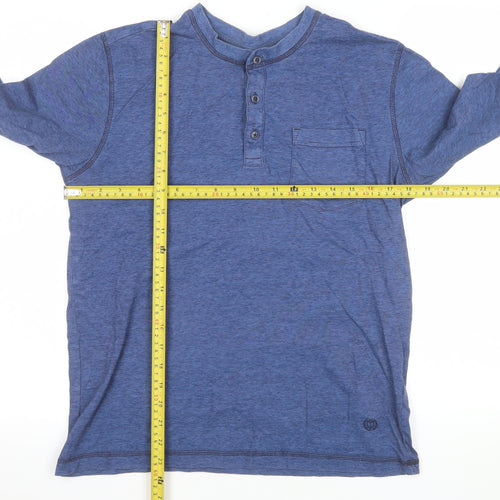 Marks and Spencer Men's Blue Henley Long Sleeve Sweatshirt Size S