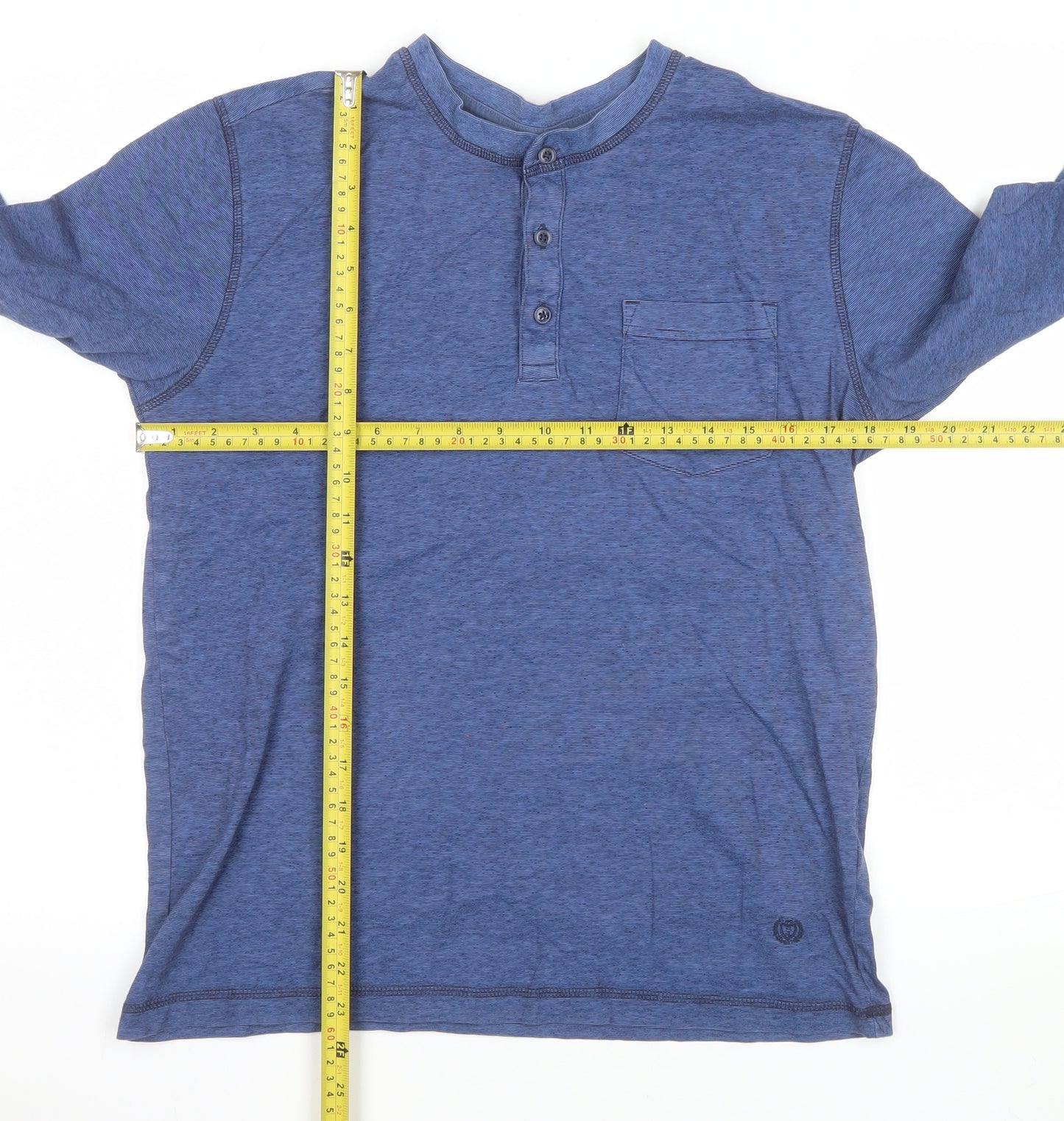 Marks and Spencer Men's Blue Henley Long Sleeve Sweatshirt Size S