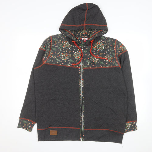 Joe Browns Mens Grey Floral Hooded Zip Jacket Size 46 Regular Fit