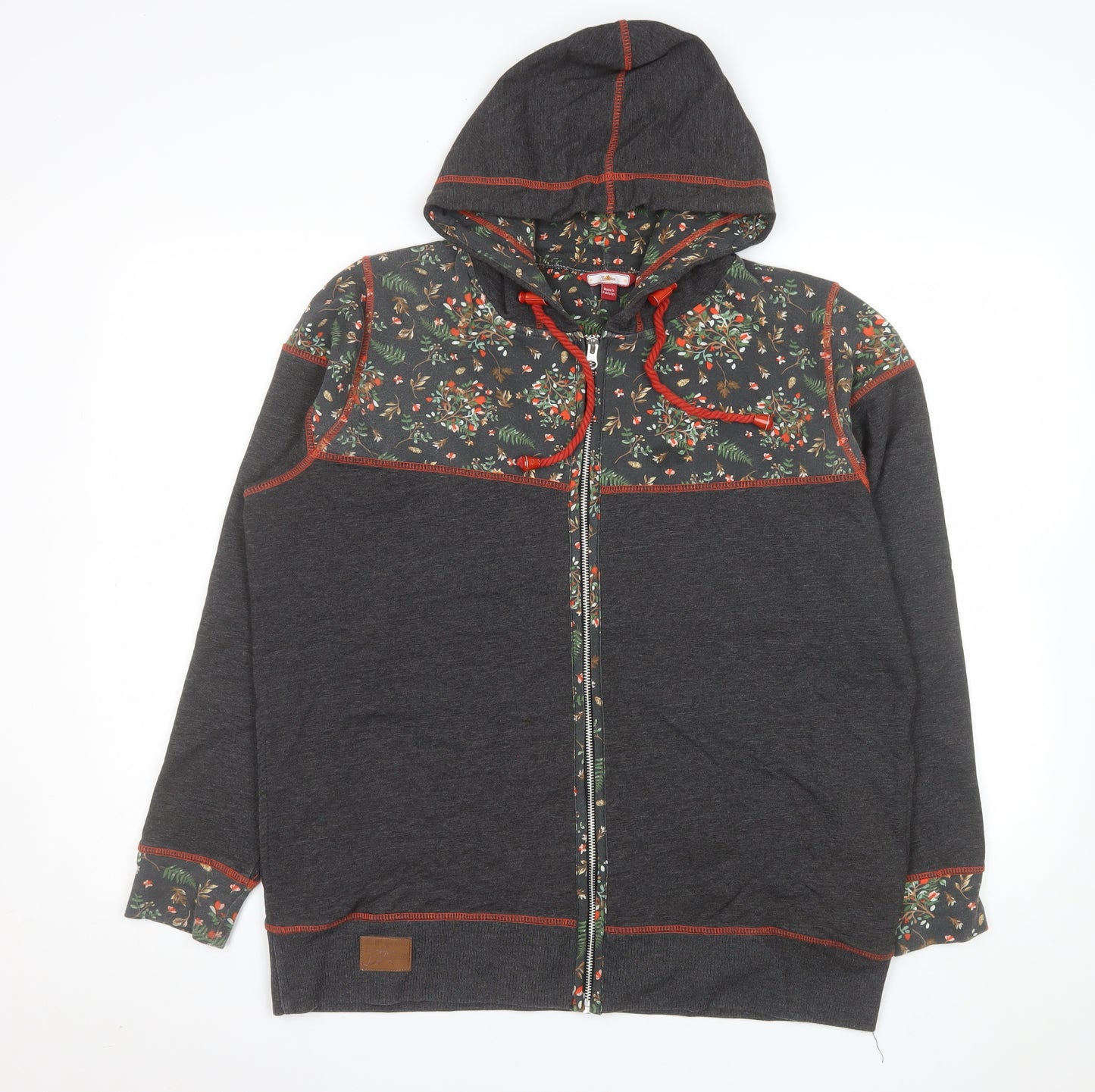 Joe Browns Mens Grey Floral Hooded Zip Jacket Size 46 Regular Fit