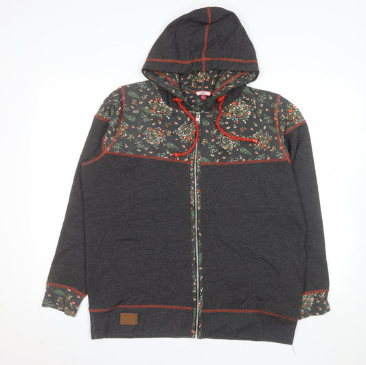 Joe Browns Mens Grey Floral Hooded Zip Jacket Size 46 Regular Fit