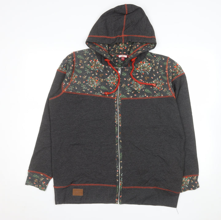Joe Browns Mens Grey Floral Hooded Zip Jacket Size 46 Regular Fit