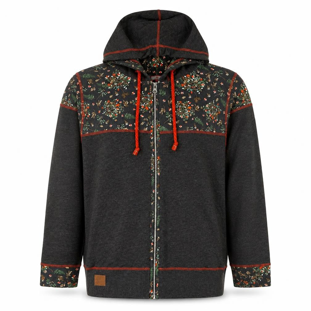 Joe Browns Mens Grey Floral Hooded Zip Jacket Size 46 Regular Fit